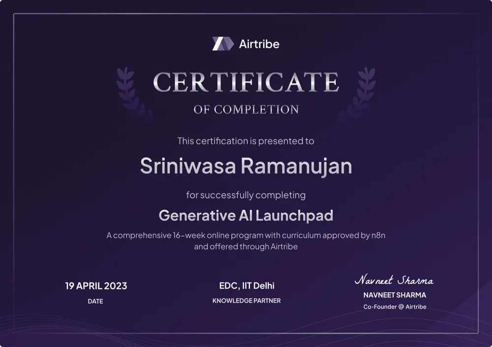 Airtribe program certificate