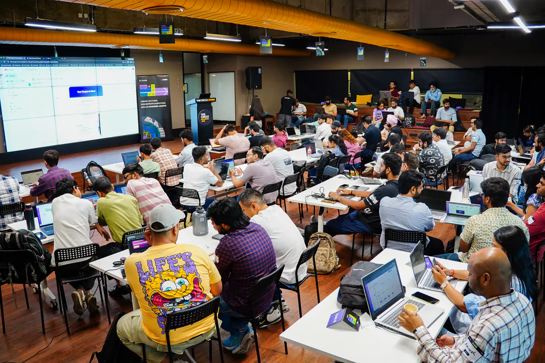Hackathon floor with screens