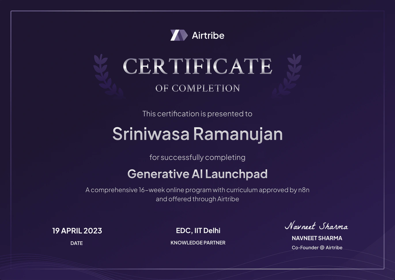 Certificate of completion